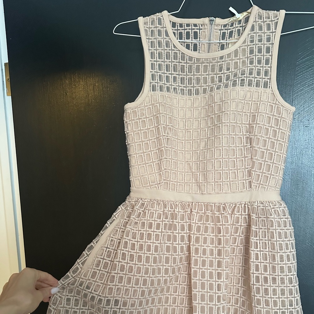 Maje Cream Geometric Mesh Overlay Party Dress